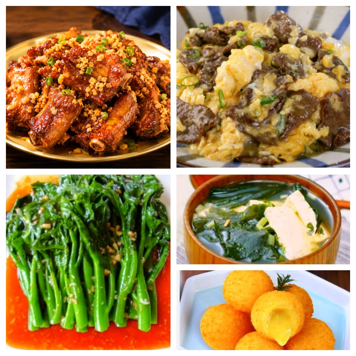 07月27日 周一家乡菜:金牌蒜香骨、滑蛋嫩牛、蚝油油菜、MISO海带豆腐汤(赠品:炸榴莲球)