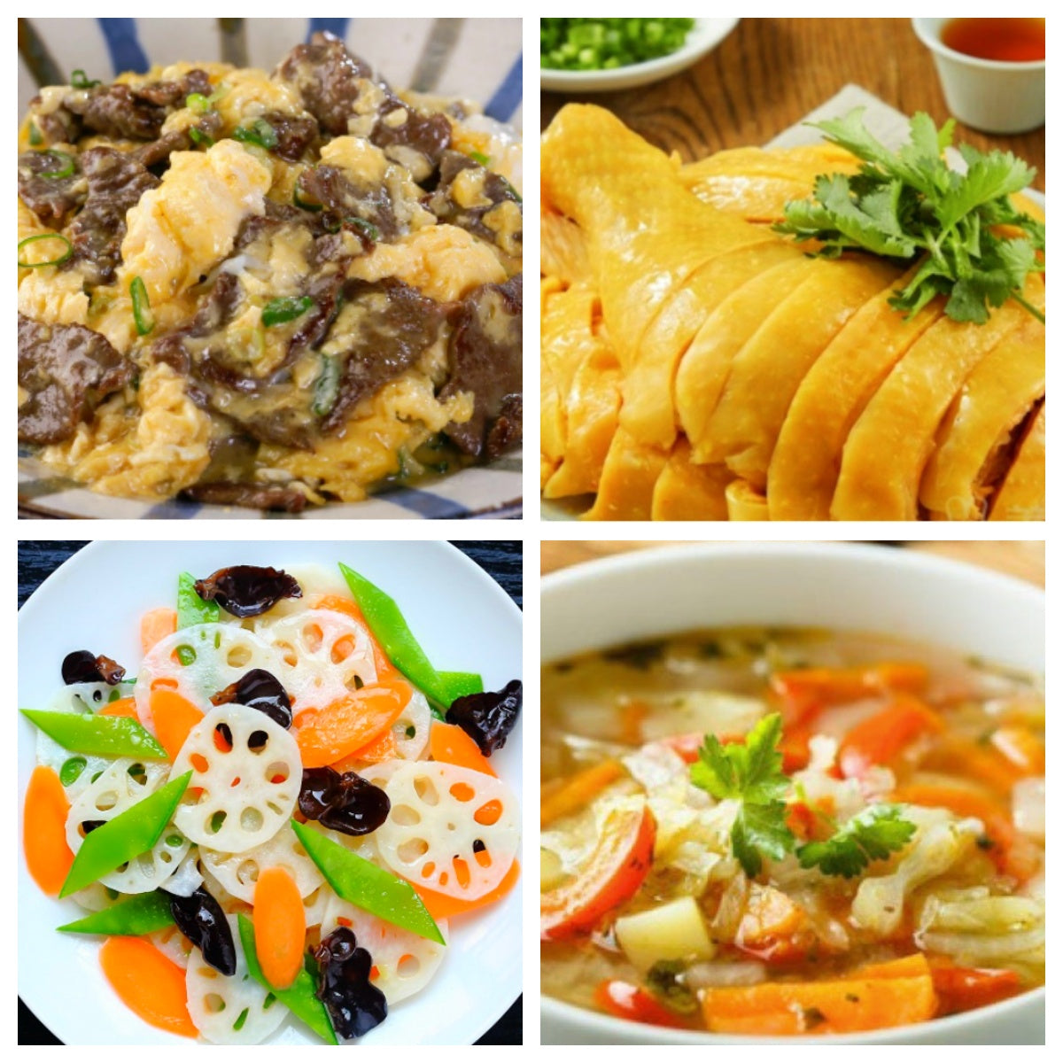 03月09日 周一家乡菜:滑蛋嫩牛、上海三黄鸡、荷塘小炒、哈佛蔬菜汤