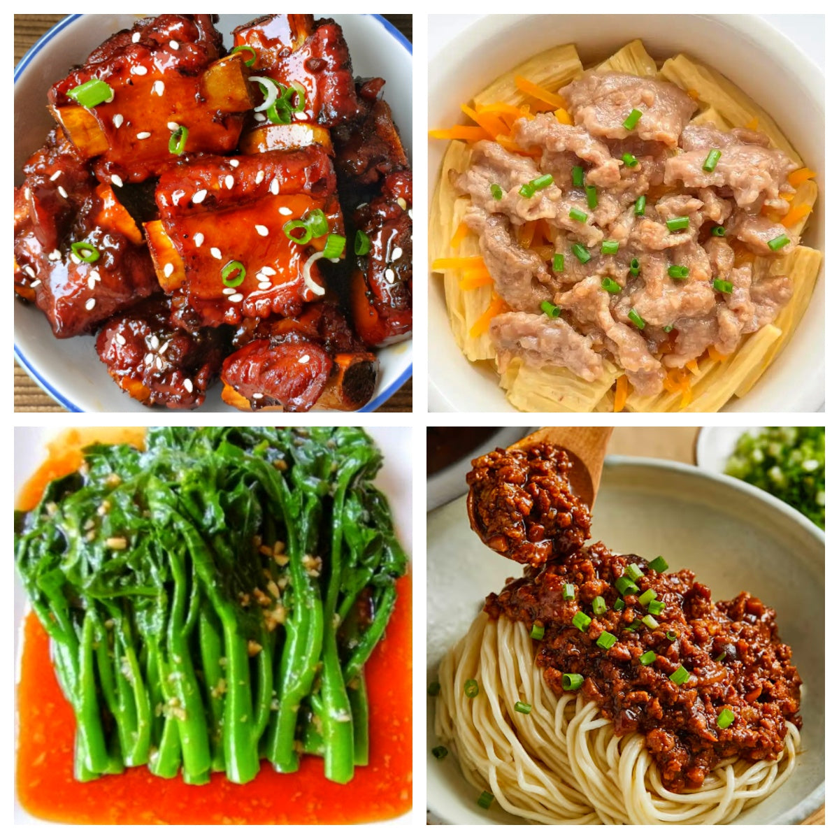 Monday, December 15th: Hometown dishes: Sweet and sour pork ribs, steamed beef with tofu skin, bok choy with oyster sauce, and 🌶️ Huaguoshan fried sauce noodles.