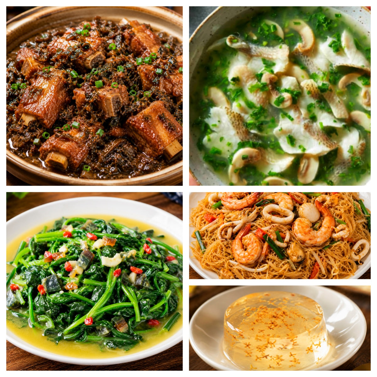 08月05日 周三经典回归:梅干菜烧排骨、荠菜烩鱼片、上汤菠菜、海鲜炒米粉(赠品:桂花冻)