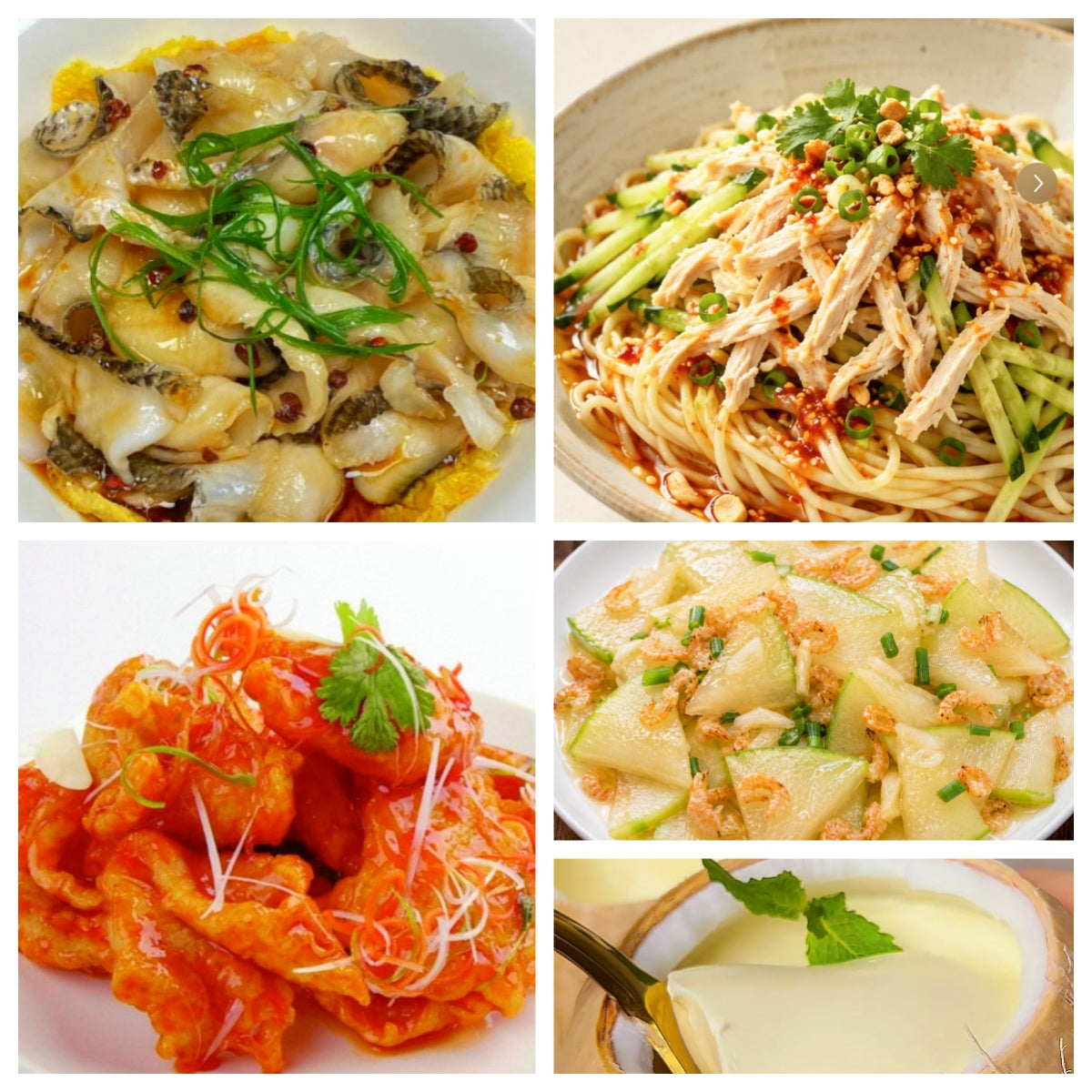 07月08日 周三经典回归: 葱油鱼片、锅包肉、虾米炒冬瓜、鸡丝凉面(赠品:椰子冻)