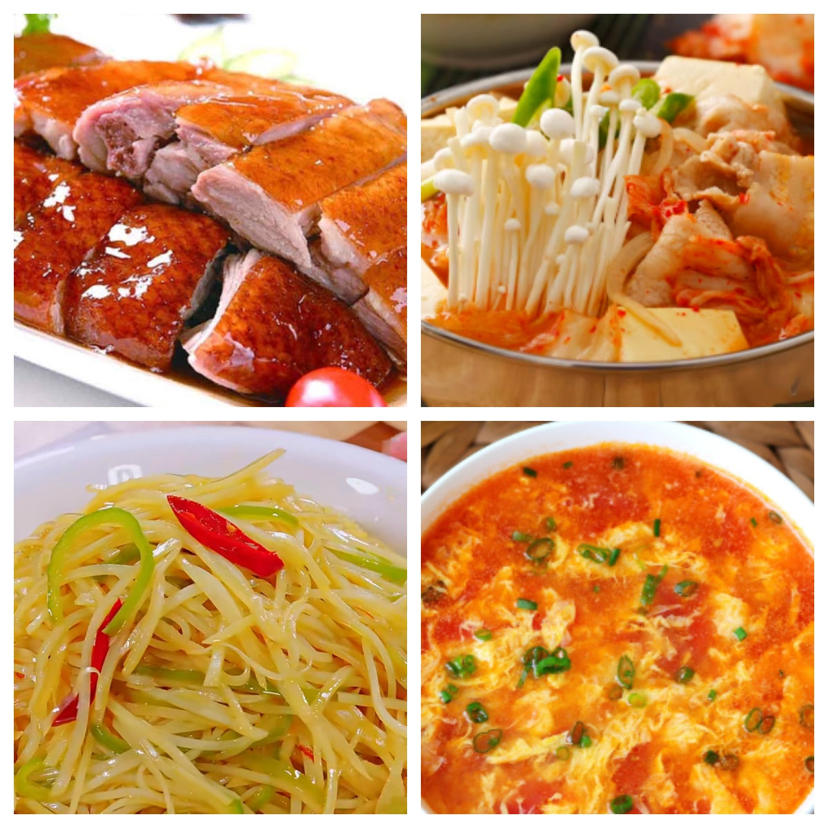 03月06日 周五麻辣鲜香:广东烧鸭、🌶️韩式五花肉泡菜豆腐煲、青椒土豆丝、西红柿蛋汤