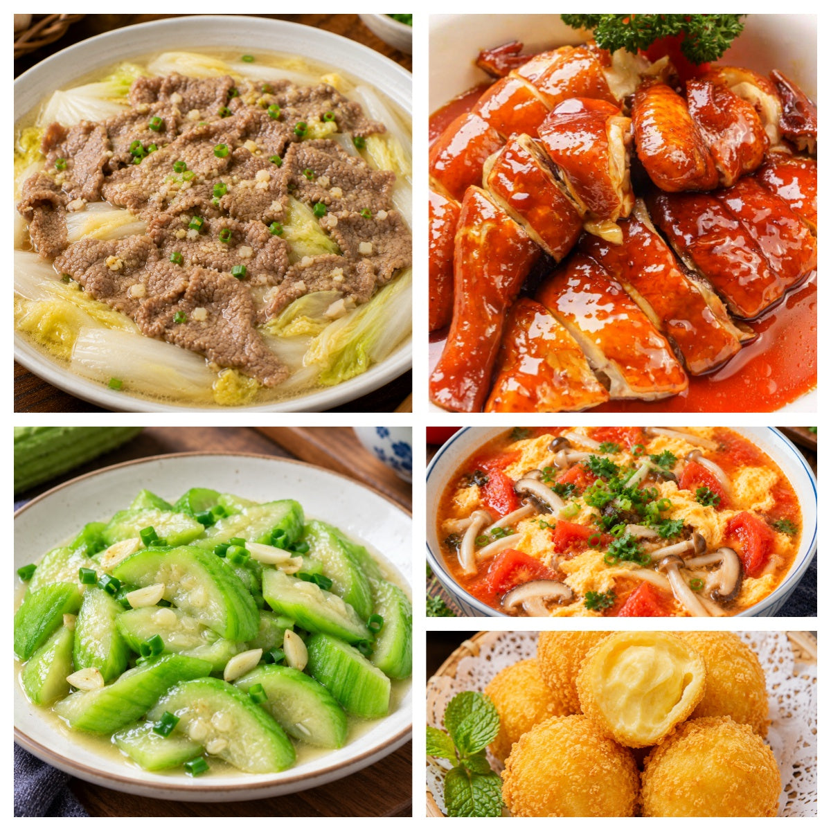 9月17日 周四家乡菜:白菜蒸牛肉、豉油鸡、清炒丝瓜、番茄菌菇鸡蛋汤(赠品:炸榴莲球)