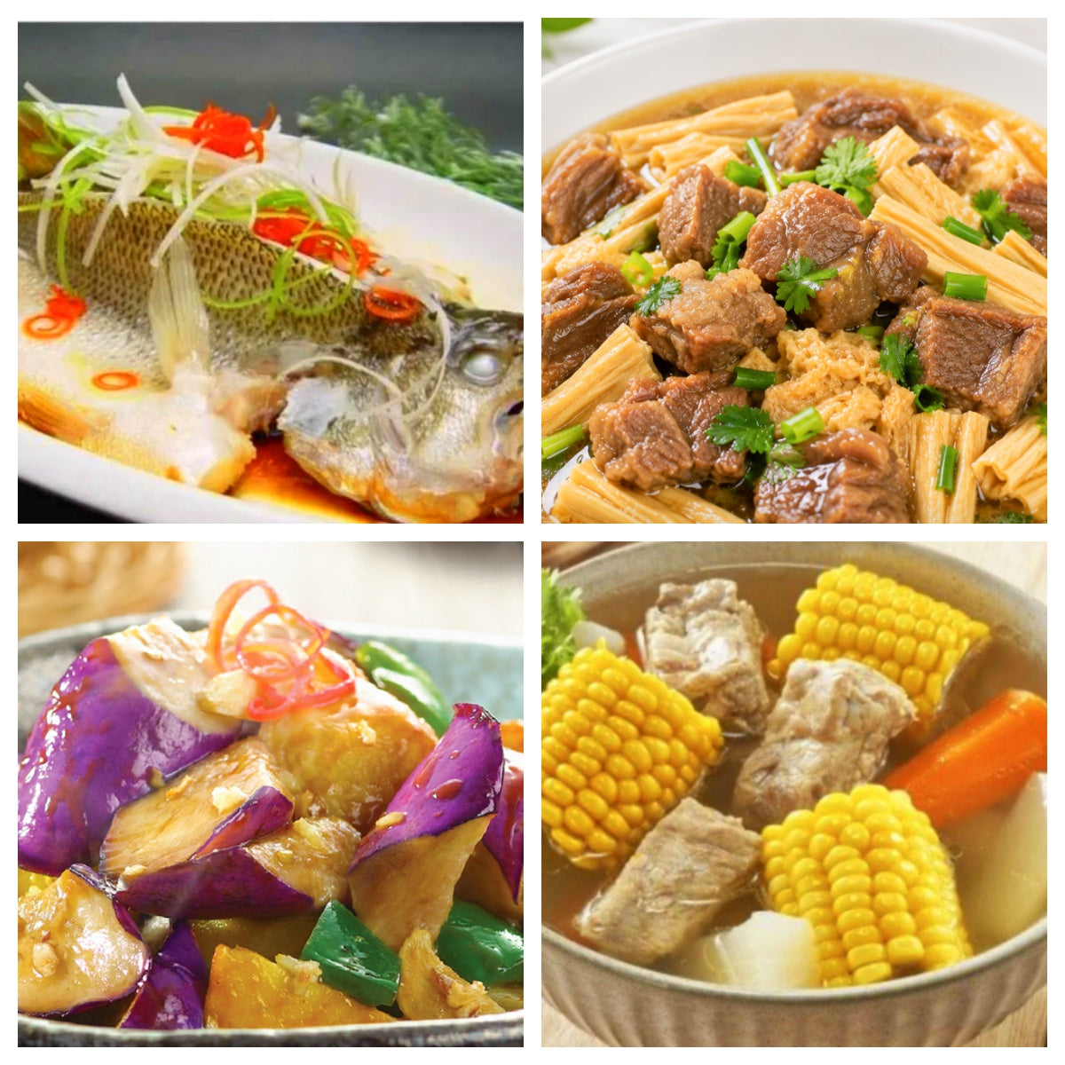 06月11日 周四家乡菜:清蒸鲈鱼、腐竹牛腩煲、地三鲜、胡萝卜玉米排骨汤