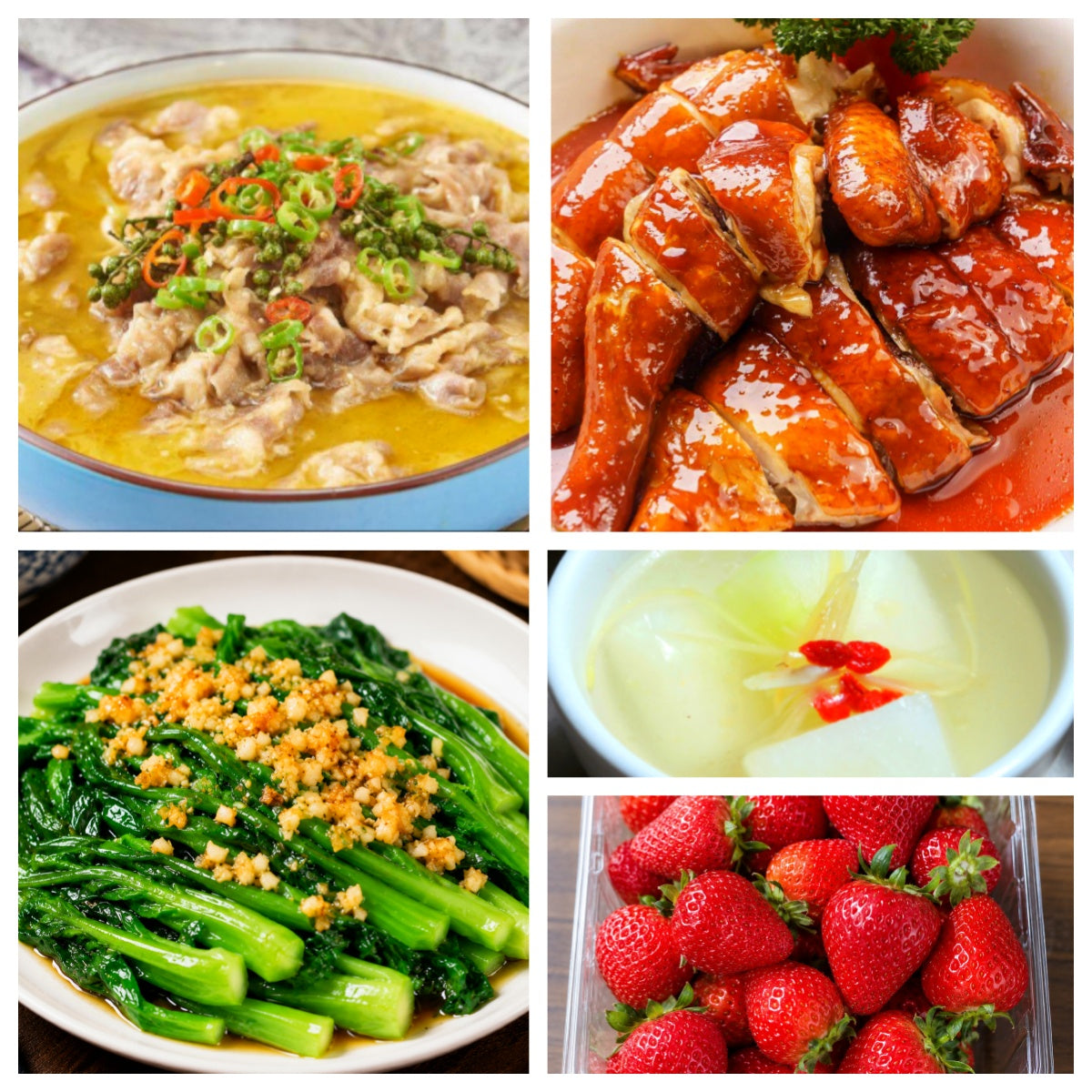 07月30日 周四家乡菜:豉油鸡、酸汤肥牛、蒜蓉A菜、枸杞冬瓜汤(赠品:草莓)