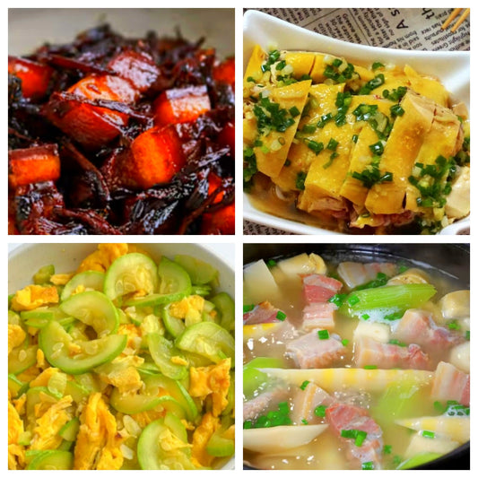 Thursday, October 30th: Hometown dishes: Braised pork with preserved mustard greens, scallion chicken, scrambled eggs with zucchini, and preserved pork with preserved vegetables