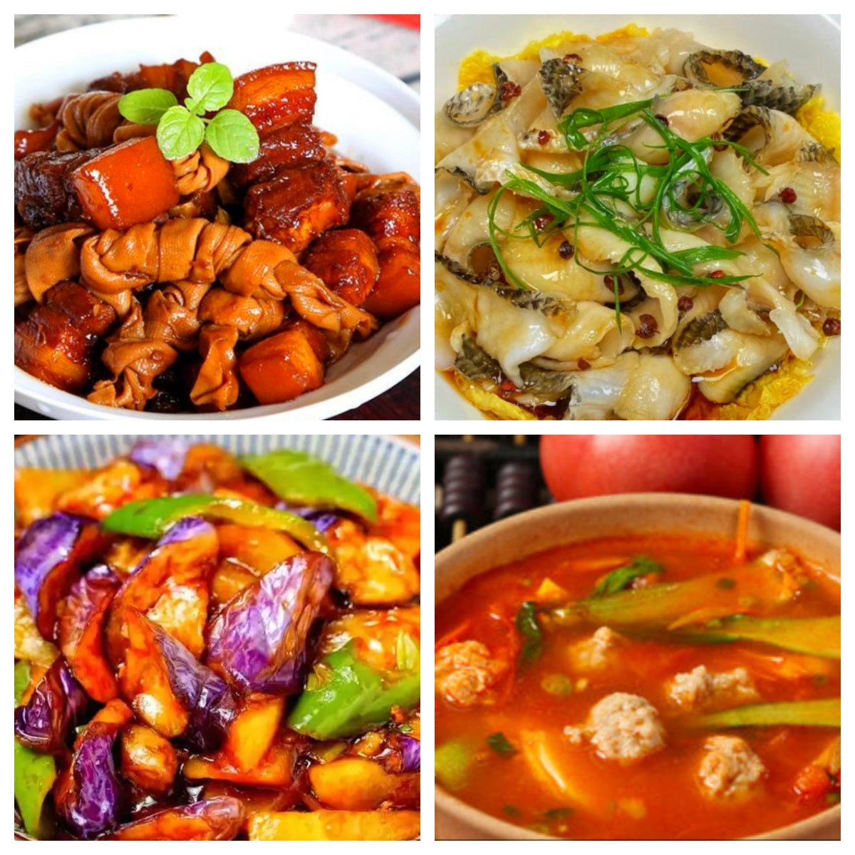 03月02日 周一经典回归:百叶结红烧肉、葱油鱼片、地三鲜、番茄青菜肉丸汤