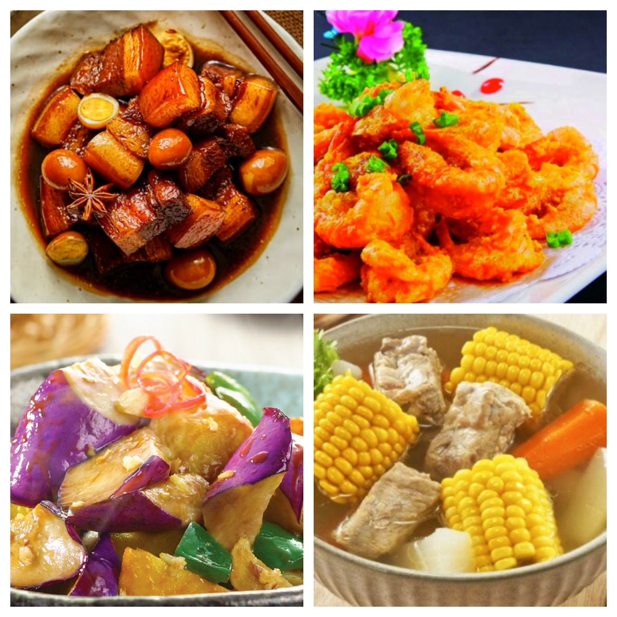 06月11日 周四经典回归:鹌鹑蛋红烧肉、咸蛋黄大虾、地三鲜、胡萝卜排骨汤