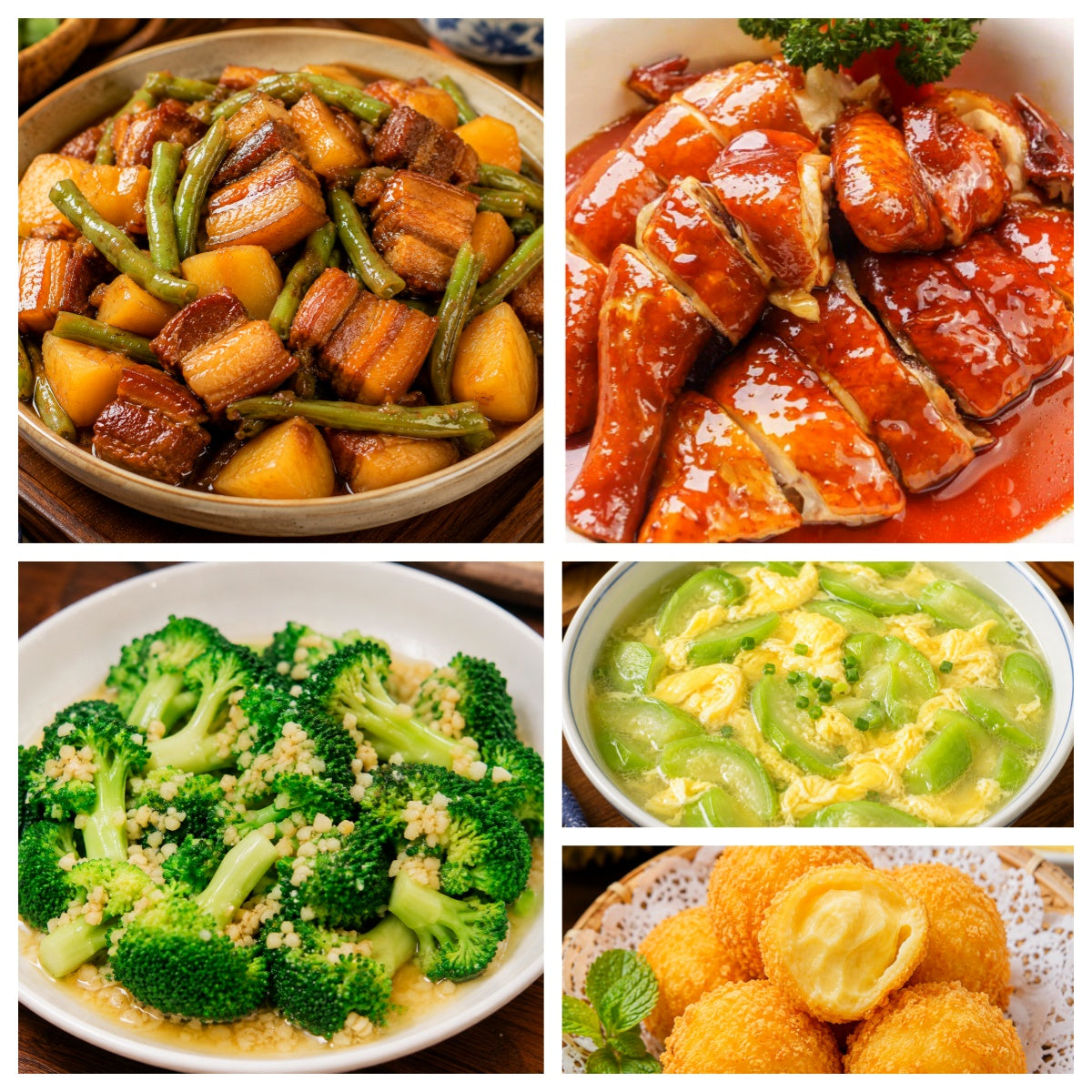 9月03日 周四经典回归:土豆豆角炖五花肉、豉油鸡、蒜蓉西兰花、丝瓜鸡蛋豆腐汤(赠品:炸榴莲球)