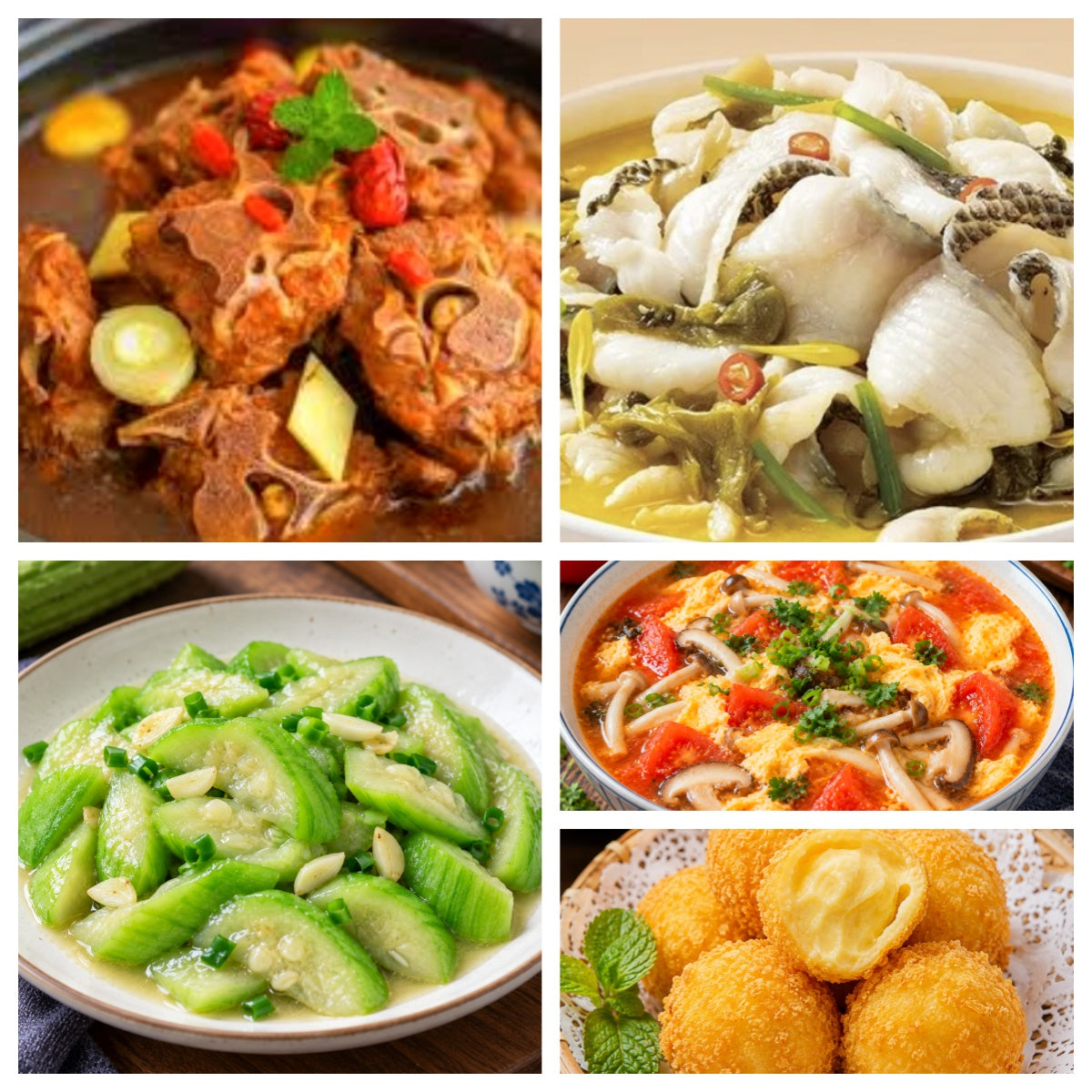 9月17日 周四经典回归:酱香牛背骨、酸菜鱼片、清炒丝瓜、番茄菌菇鸡蛋汤(赠品:炸榴莲球)