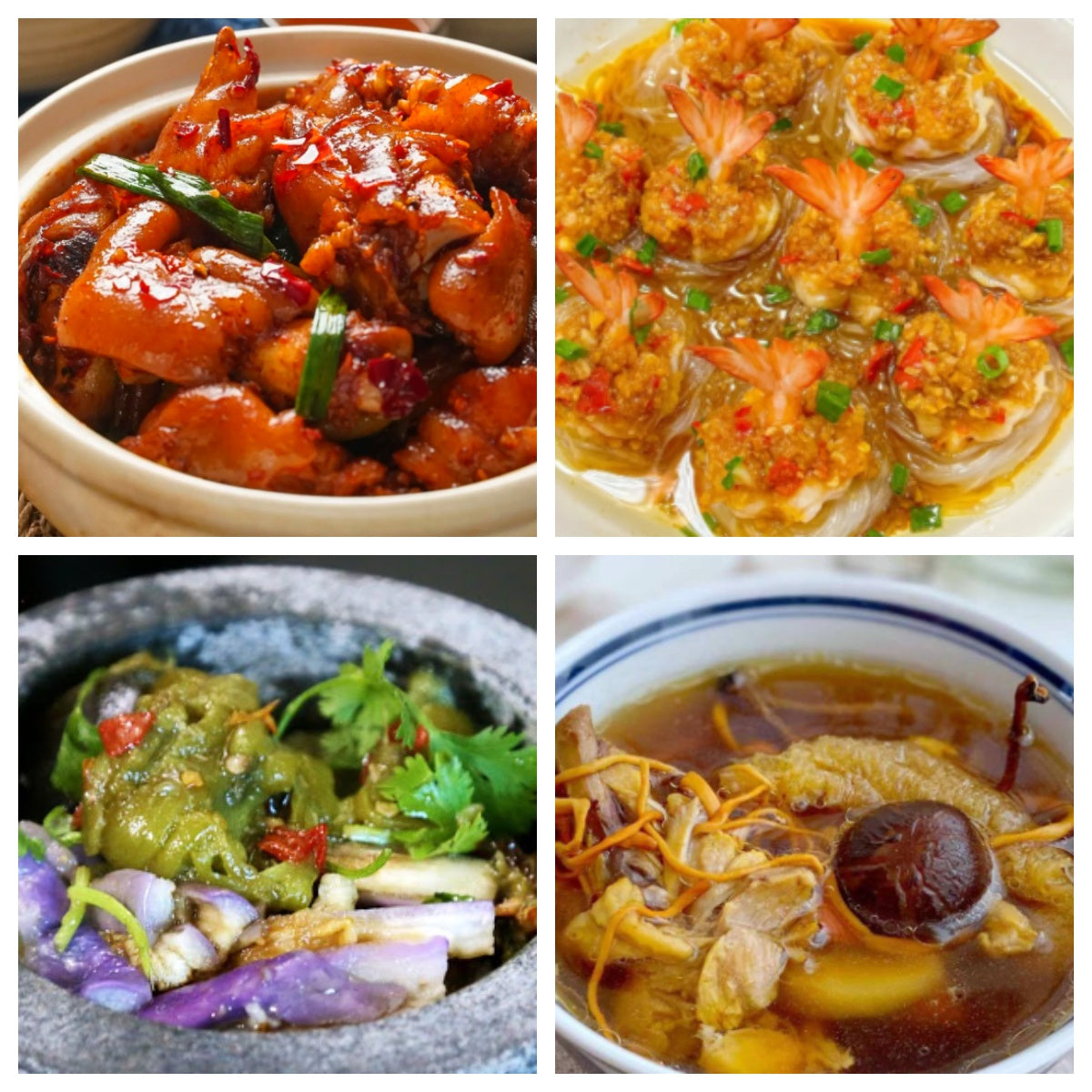 03月12日 周四麻辣鲜香: 🌶️香辣猪蹄、蒜蓉粉丝大虾、擂椒茄子、养生老鸡汤