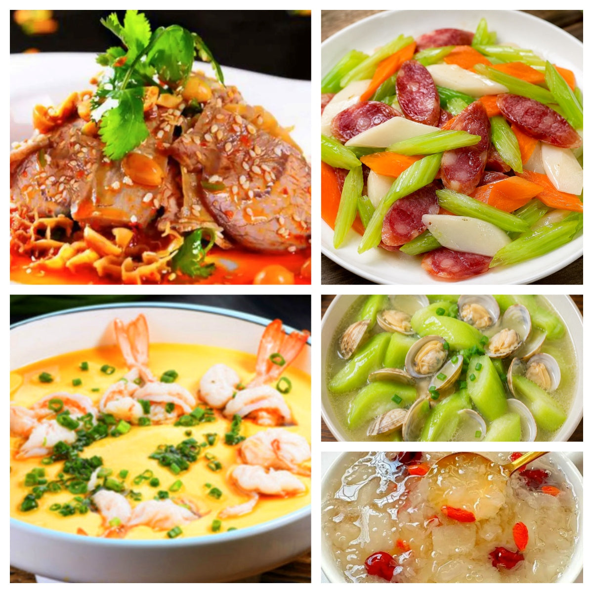 07月02日 周四麻辣鲜香:🌶️夫妻肺片、凤尾虾蒸蛋、西芹胡萝卜山药炒腊肠、花蛤丝瓜汤(赠品:银耳羹)