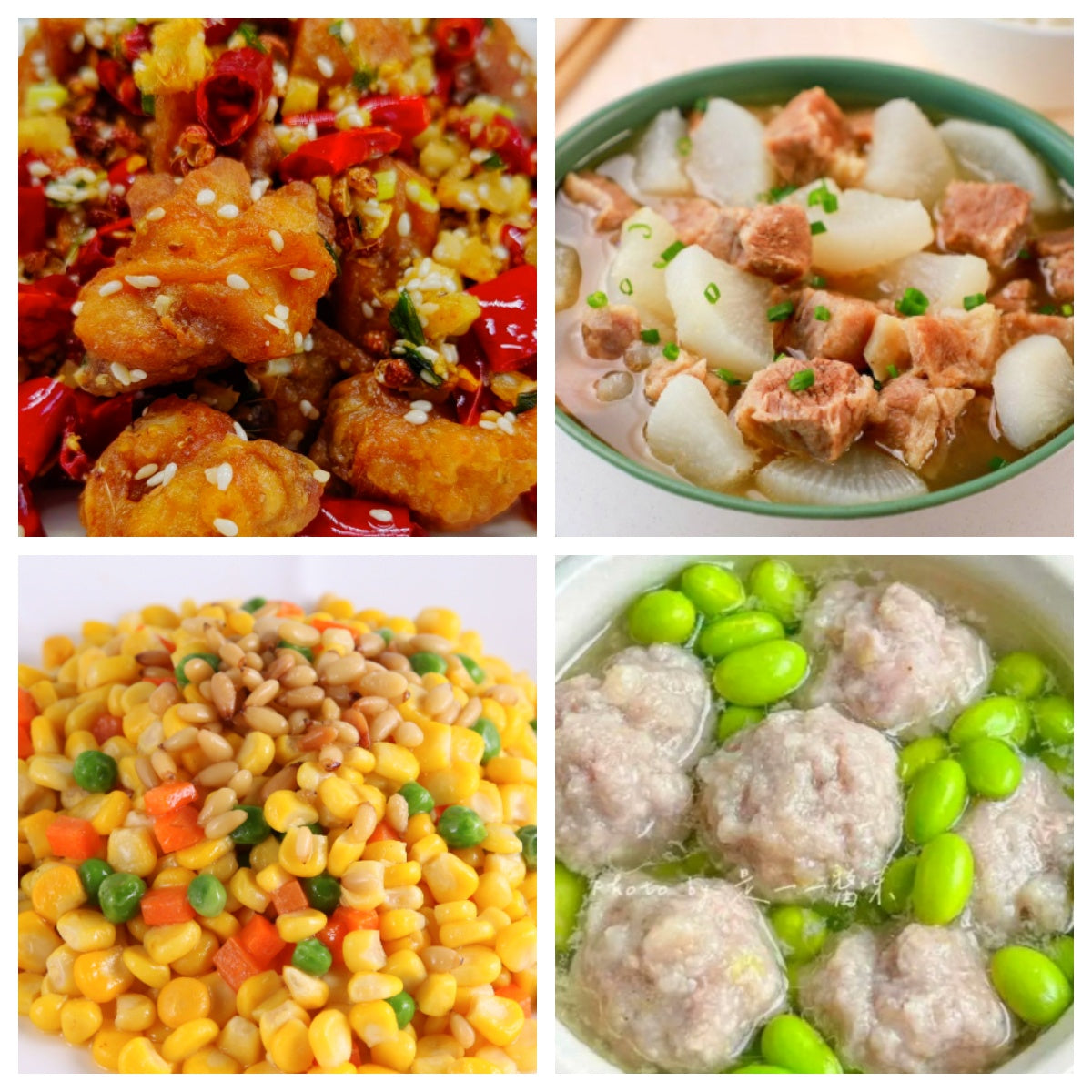 02月26日 周四麻辣鲜香:🌶️辣子鸡、清汤萝卜牛腩、松仁玉米(含松仁)、毛豆肉丸汤