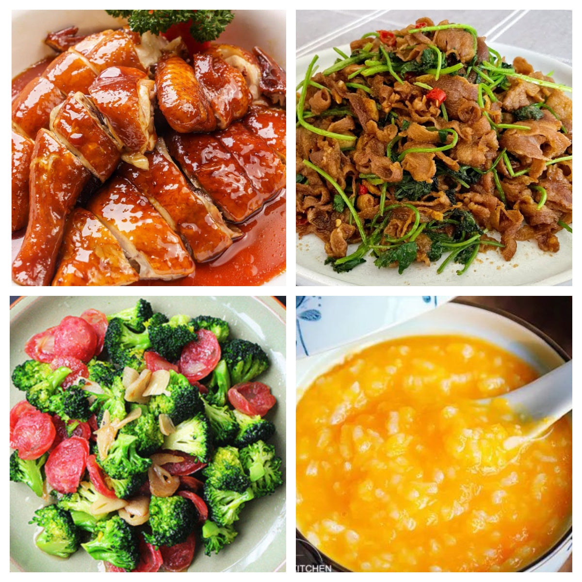 04月23日 周四麻辣鲜香: 🌶️孜然羊肉、豉油鸡、西兰花炒腊肉、南瓜粥