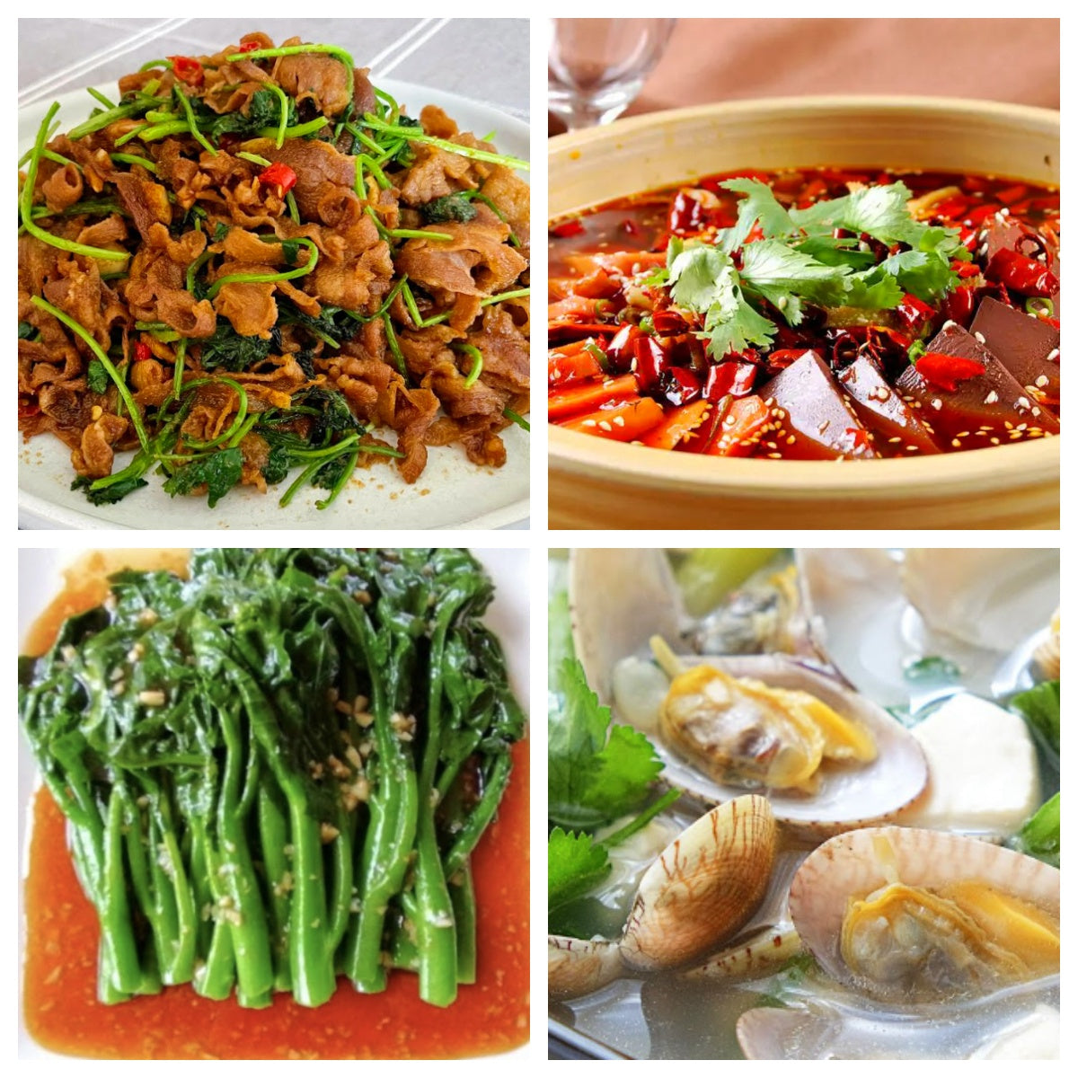 04月04日 周六麻辣鲜香:🌶️毛血旺 、孜然羊肉、清炒时蔬、蚬子豆腐汤