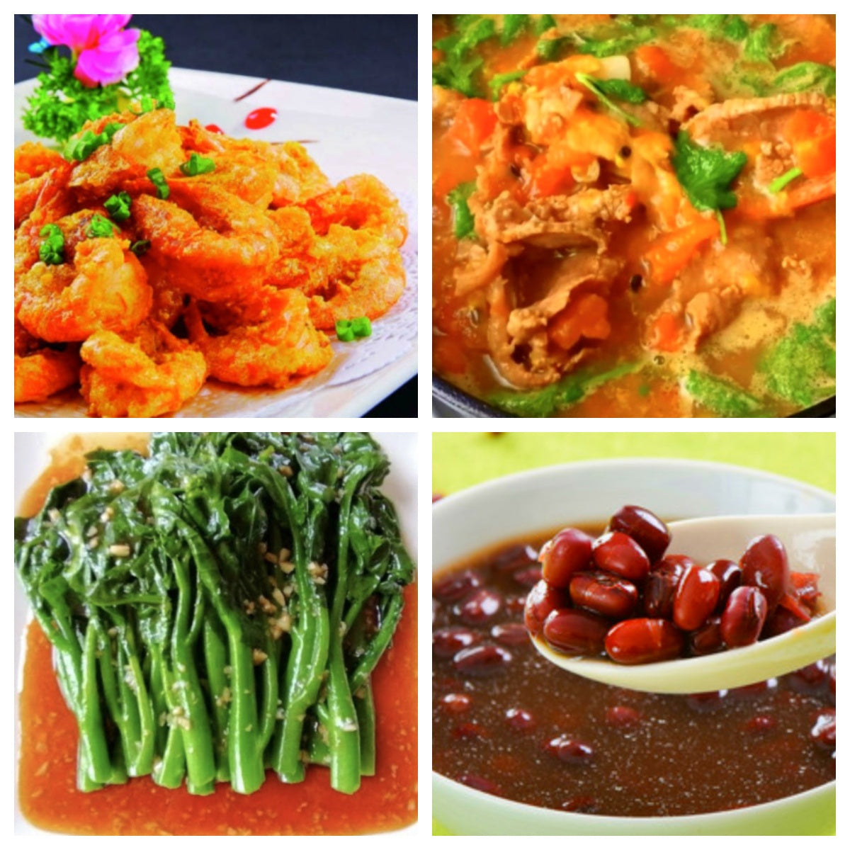 04月25日 周六家乡菜:咸蛋黄大虾、酸汤百香果金针菇肥牛、炒时蔬、红豆莲子羹