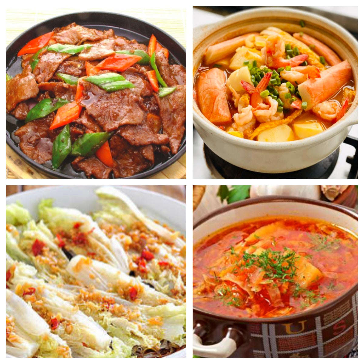 11月29日 周六家乡菜:铁板黑椒牛肉、海鲜豆腐煲、金都大白菜、罗宋汤