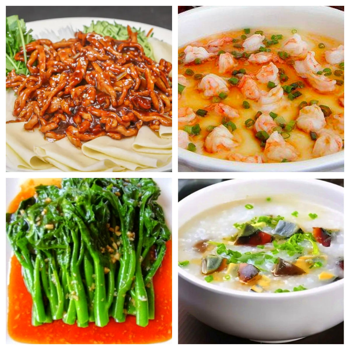 03月21日 周六麻辣鲜香:京酱肉丝(含葱丝/鸭饼)、虾仁蒸蛋、炒时蔬、皮蛋瘦肉粥