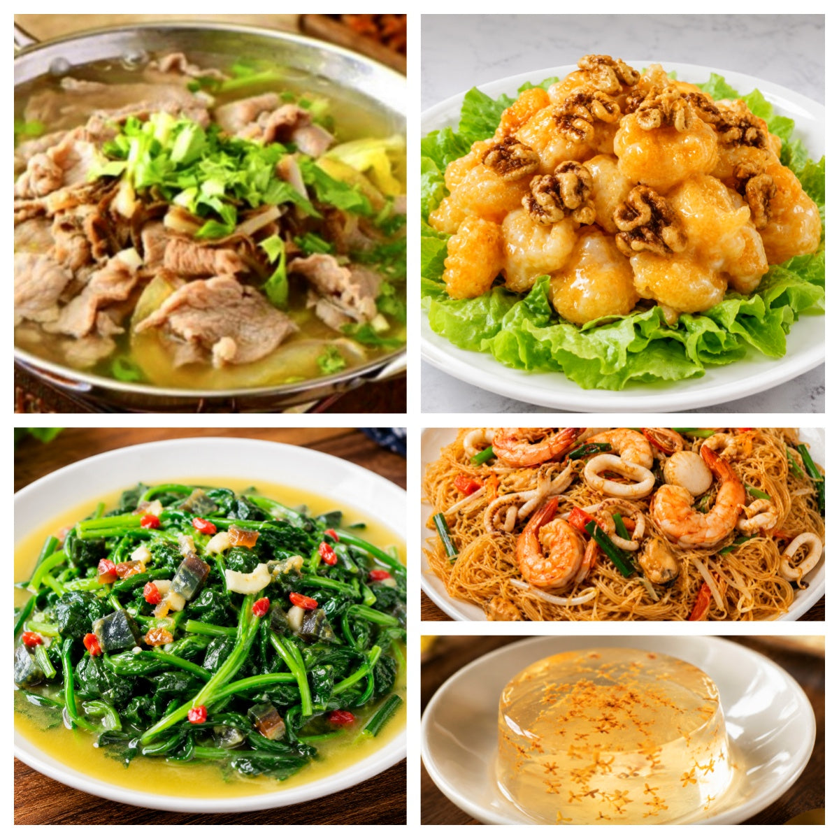 08月05日 周三家乡菜:翘脚牛肉、核桃虾、上汤菠菜、海鲜炒米粉(赠品:桂花冻)