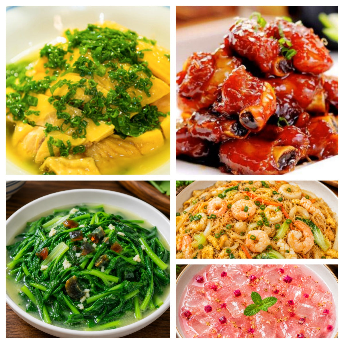 8月26日 周三家乡菜:葱油鸡、糖醋小排、上汤菠菜、海鲜炒米粉(赠品:荔枝冰粉)