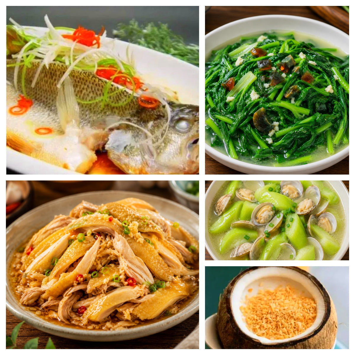 07月14日 周二麻辣鲜香:🌶️手撕鸡、清蒸鲈鱼、上汤菠菜、丝瓜白蚬子汤(赠品:椰子冻)