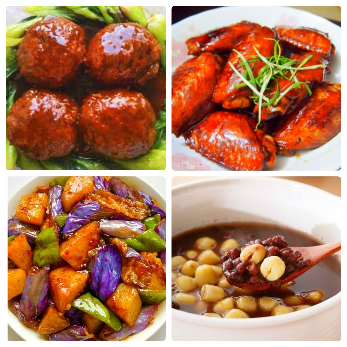 Hometown dishes on Friday, August 8: Braised Lion's Head, Black Bean Chicken Wings, Eggplant Love, Red Bean and Lotus Seed Soup