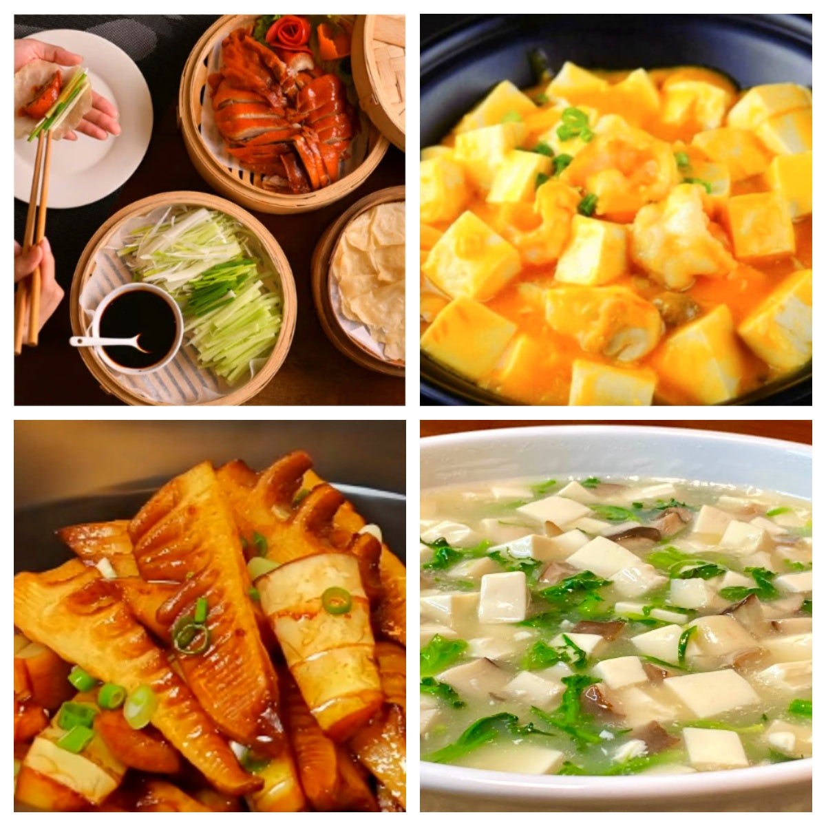 02月05日 周四养生系列:北京片皮鸭(配鸭酱、鸭饼、葱丝)、蟹黄虾仁豆腐、油焖嫩笋、荠菜豆腐羹