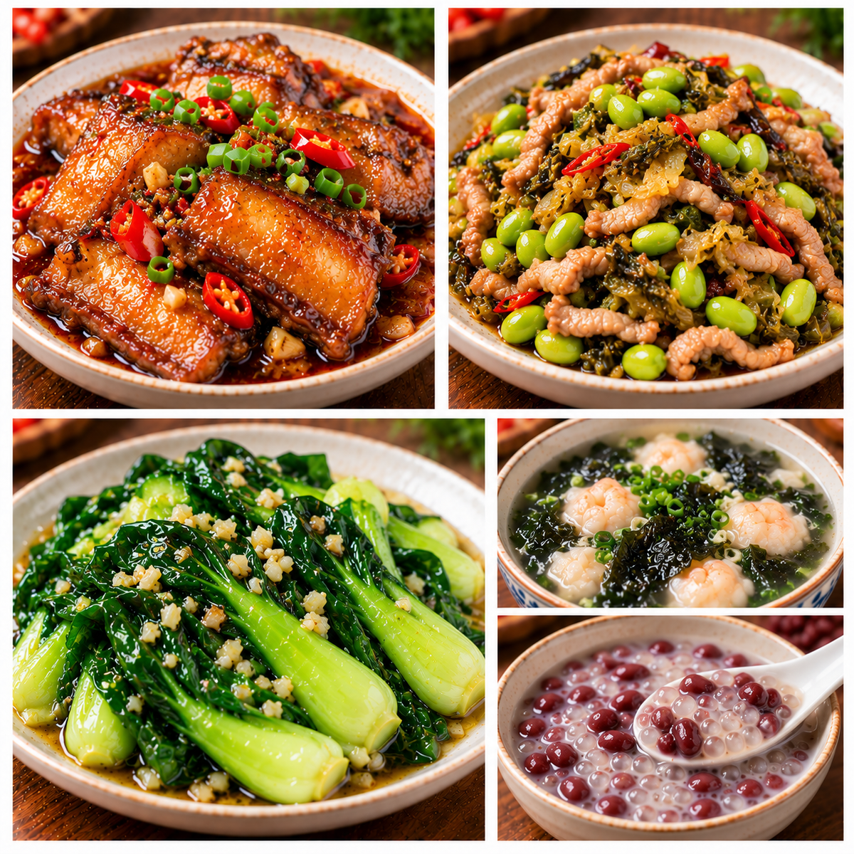10月16日 周五家乡菜:红烧带鱼、酸菜毛豆炒肉丝、蚝油油菜、紫菜虾滑汤(赠品:红豆西米露)