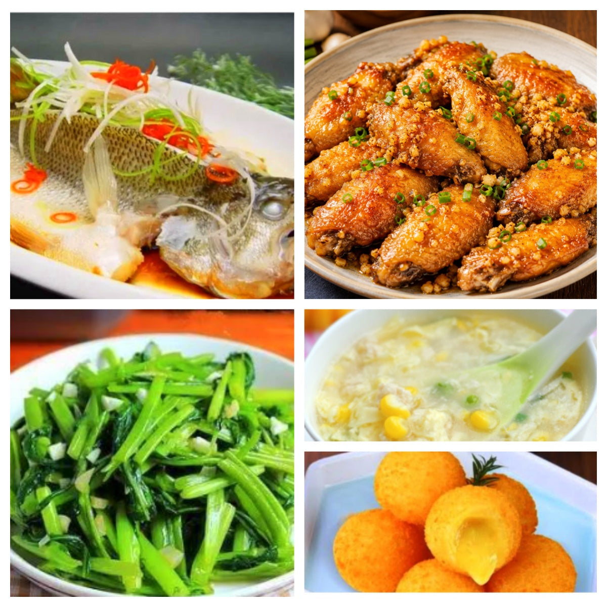 08月04日 周二家乡菜:清蒸鲈鱼 、 蒜香鸡翅、空心菜、鸡茸玉米羹(赠品:炸榴莲球)