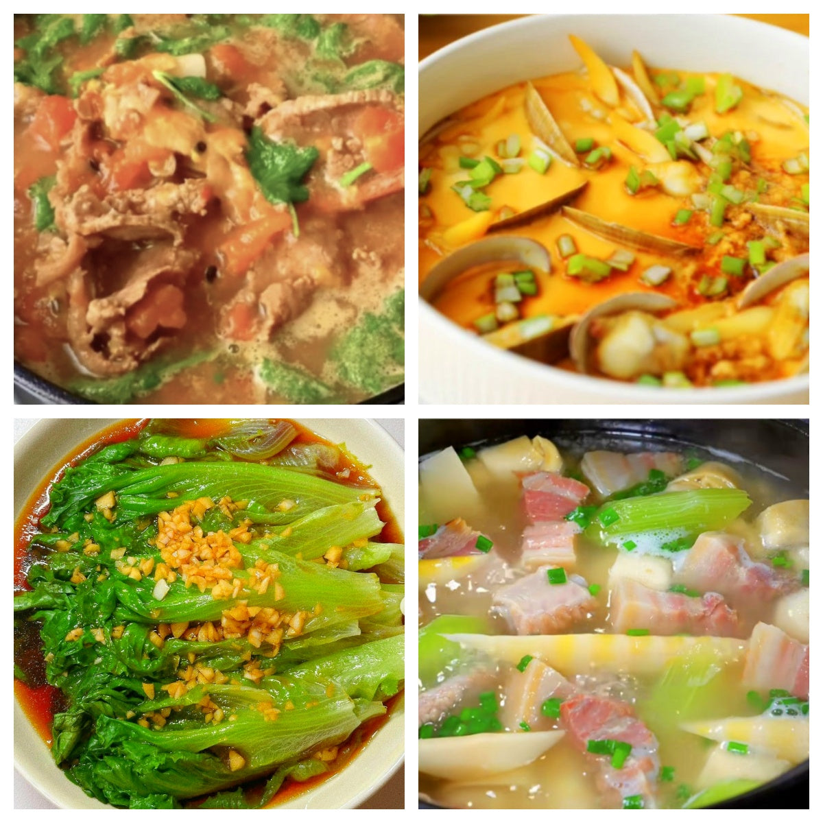 03月10日 周二家乡菜:百香果金针菇肥牛、蛤蜊蒸蛋、蚝油a菜、腌笃鲜