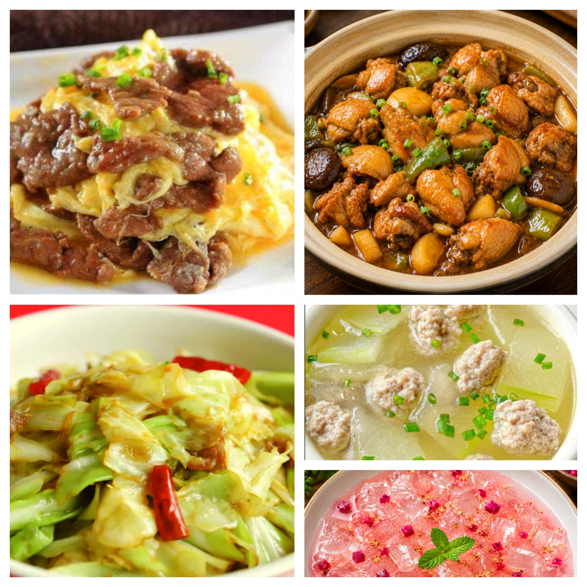 Wednesday, September 9 - Spicy and Flavorful: Sliced Beef with Scrambled Eggs, Braised Chicken with Yellow Sauce 🌶️, Hand-Shredded Cabbage, Winter Melon and Meatball Soup (Free gift: Lychee Ice Jelly)