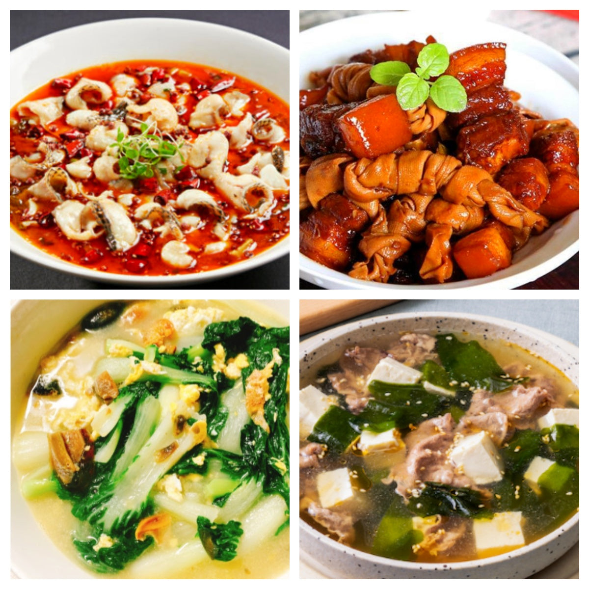 02月09日 周一麻辣鲜香: 🌶️水煮黑鱼片、百叶结红烧肉、上汤奶白菜、肥牛海带豆腐汤