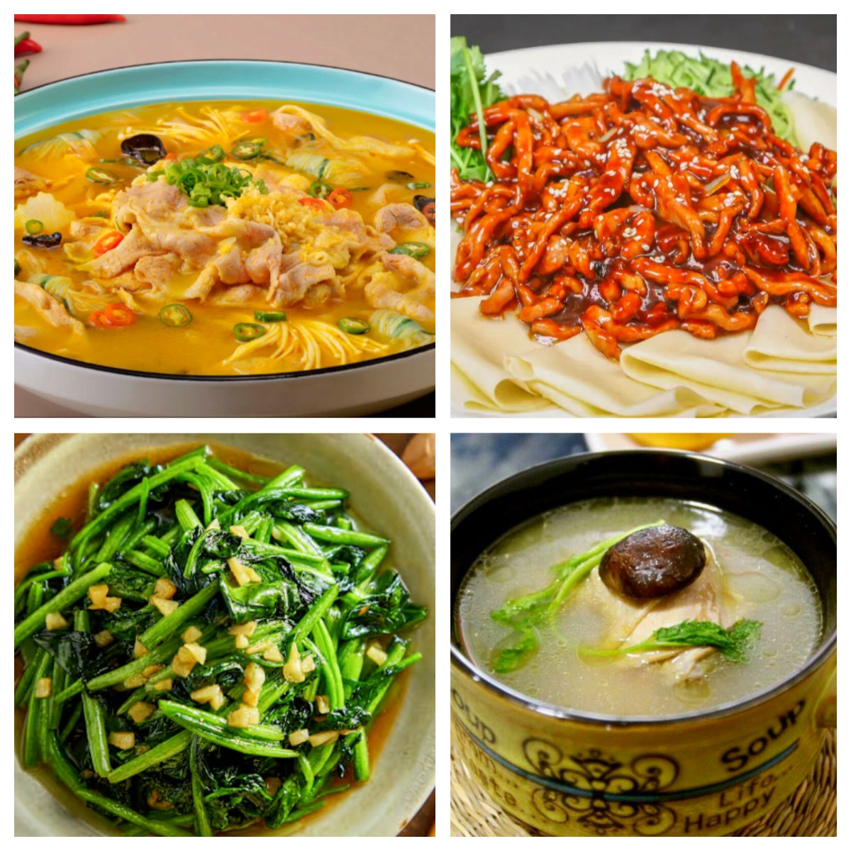 11月26日 周三经典回归:微🌶️酸汤肥牛、京酱肉丝(含葱丝/鸭饼)、蒜蓉菠菜、养生鸡汤