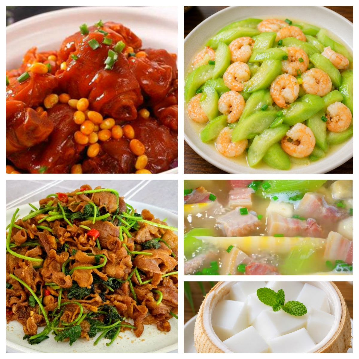 07月01日 周三麻辣鲜香:🌶️孜然羊肉、黄豆炖猪蹄、虾仁炒丝瓜、腌笃鲜(赠品:椰子冻)