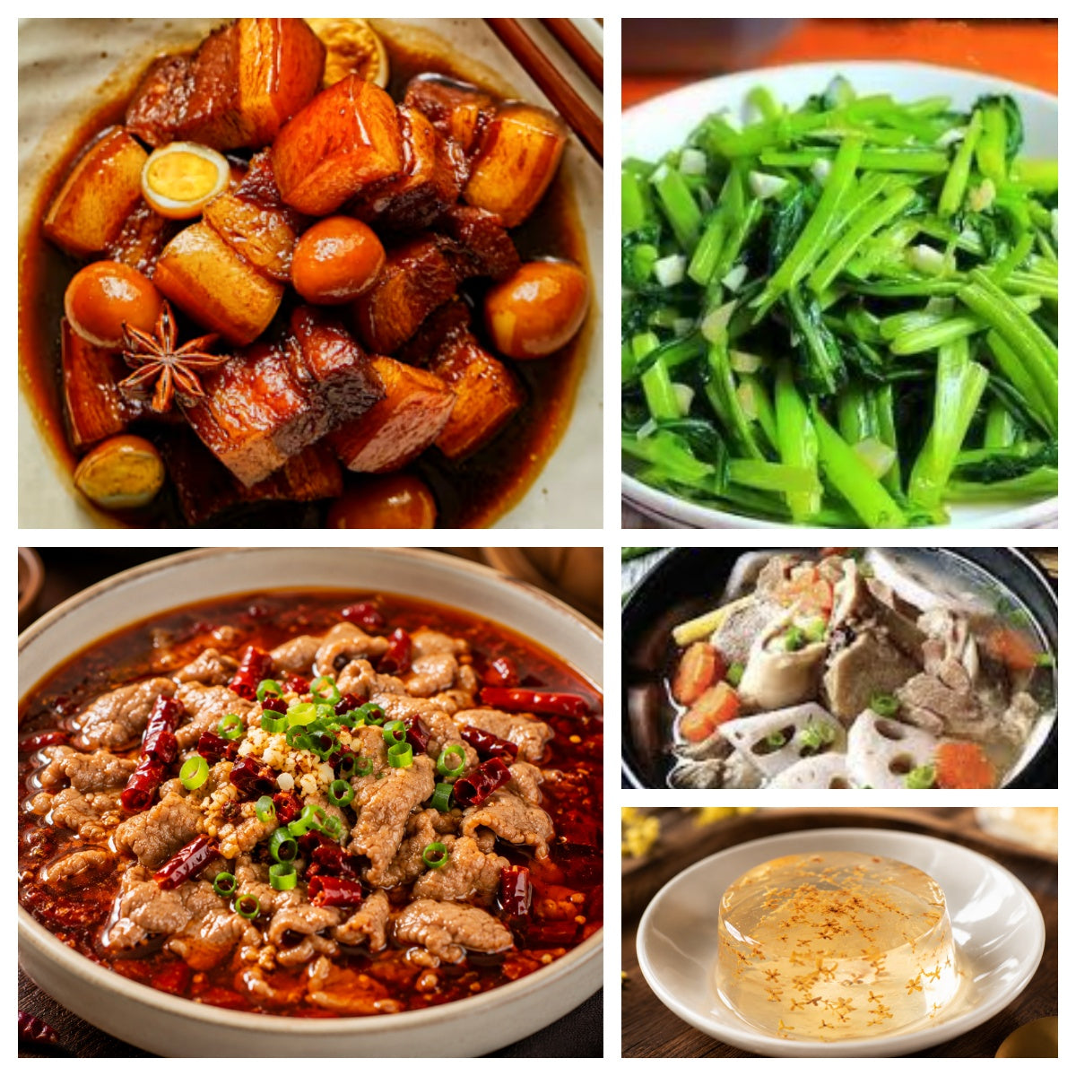 07月15日 周三麻辣鲜香:🌶️水煮牛肉、鹌鹑蛋红烧肉、蒜蓉空心菜、双莲排骨汤(赠品:桂花冻)