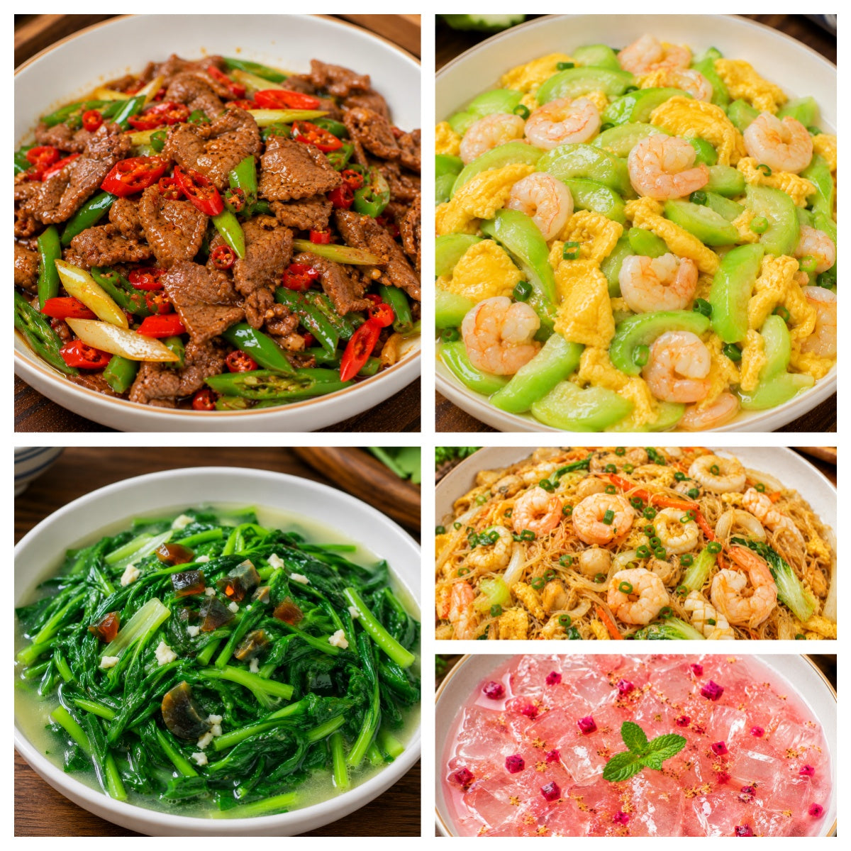 8月26日 周三麻辣鲜香:小炒牛肉🌶、丝瓜虾仁炒鸡蛋、上汤菠菜、海鲜炒米粉(赠品:荔枝冰粉)