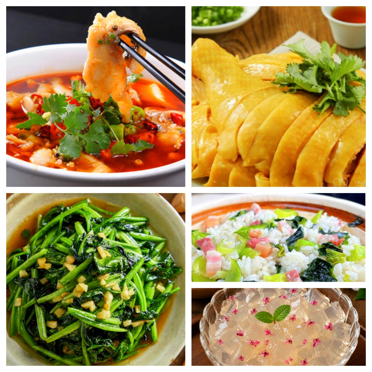 9月02日 周三麻辣鲜香:水煮鱼🌶️、上海三黄鸡、蒜蓉菠菜、上海菜饭(赠品:荔枝冰粉)