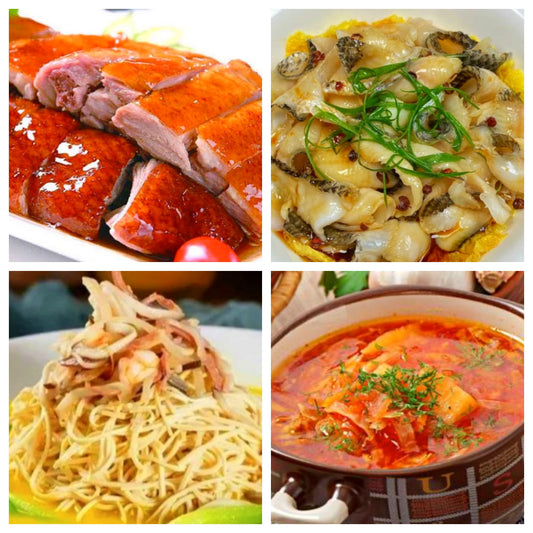 Classic dishes return on Friday, October 31st: Cantonese roast duck, fish fillet with scallion oil, braised dried bean curd strips, and borscht.