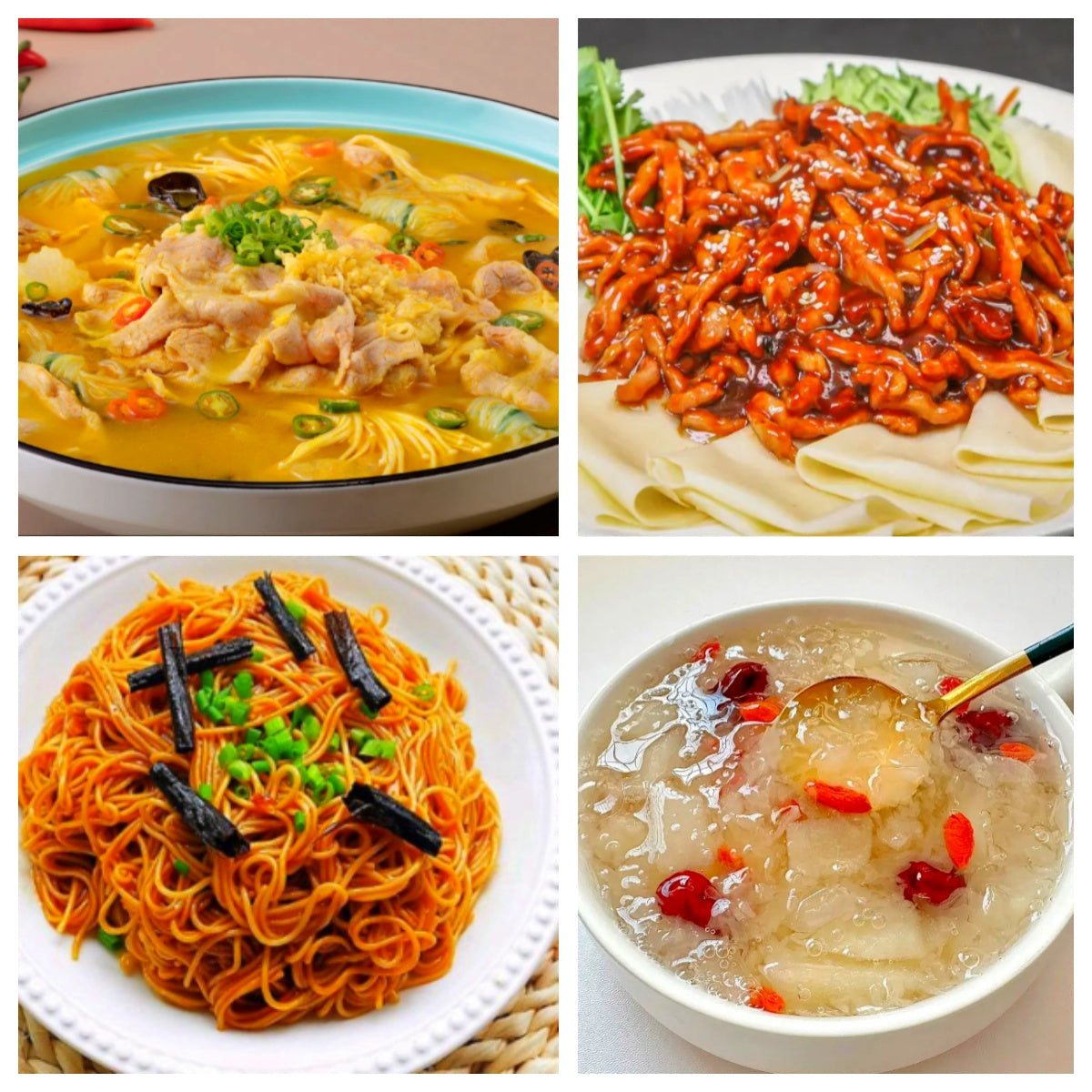 11月28日 周五经典回归:微🌶️酸汤肥牛、京酱肉丝(含葱丝/鸭饼)、葱油拌面、银耳羹