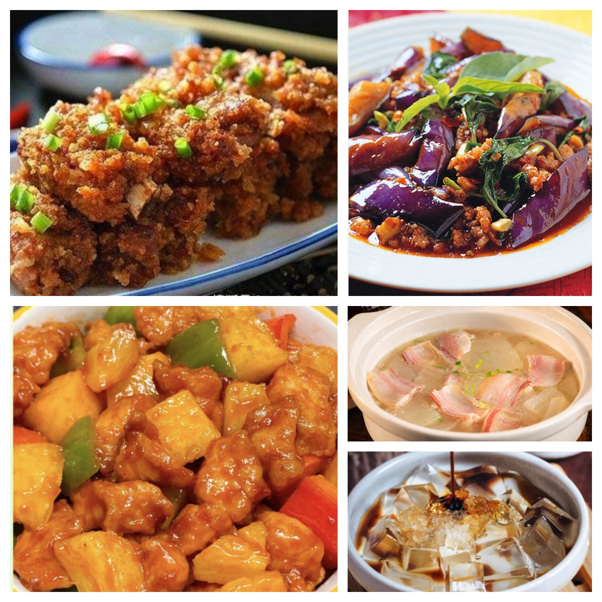 07月13日 周一经典回归:粉蒸排骨、菠萝咕咾肉、九层塔茄子、咸肉冬瓜扁尖汤(赠品:冰粉)