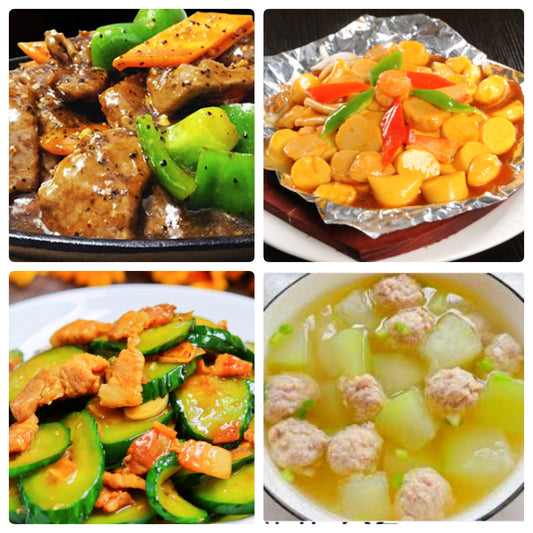 Monday, August 4th: Hometown Dishes: Sizzling Black Pepper Beef, Seafood Tofu Casserole, Stir-fried Pork with Cucumber, Meatball and Winter Melon Soup