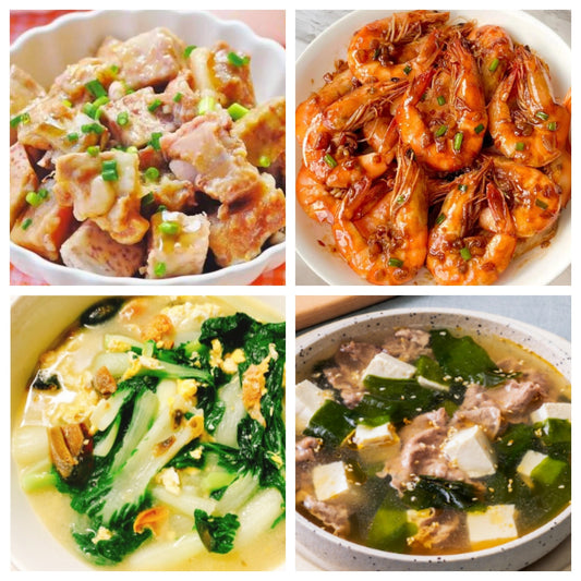 02月09日 周一家乡菜：香芋排骨、油焖大虾、上汤奶白菜、肥牛海带豆腐汤