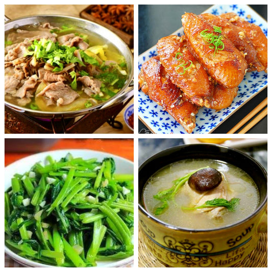 05月04日 周一家乡菜：跷脚牛肉、蒜香鸡翅、蒜蓉空心菜、枸杞香菇老鸡汤