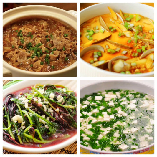 04月13日 周一家乡菜：沙茶金针菇肥牛煲、蛤蜊蒸蛋、蒜蓉苋菜、荠菜豆腐羹