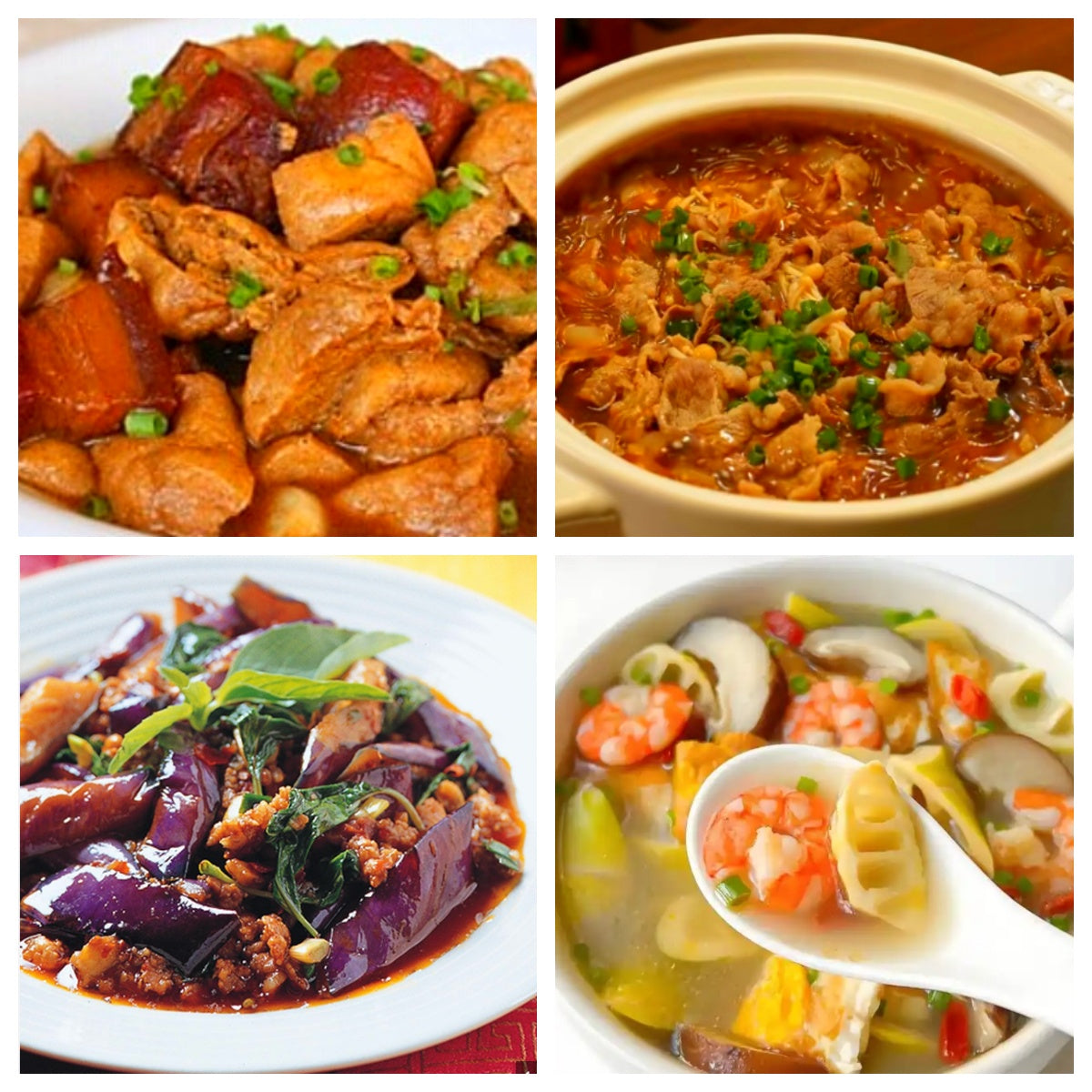 03月16日 周一家乡菜：油豆腐烧肉、沙茶肥牛煲、九层塔茄子、春笋鲜虾汤