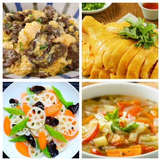 03月09日 周一家乡菜：滑蛋嫩牛、上海三黄鸡、荷塘小炒、哈佛蔬菜汤