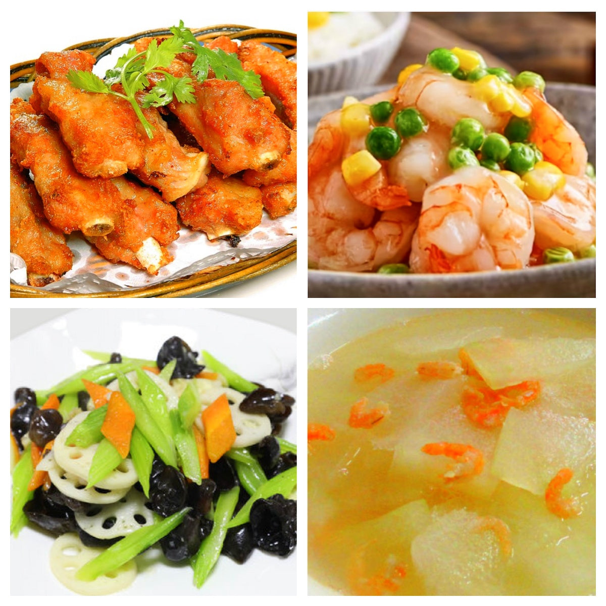 06月08日 周一家乡菜：青红豆炒虾仁、金牌蒜香骨、西芹藕片、冬瓜枸杞汤