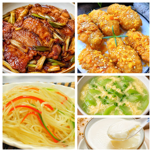 07月20日 周一家乡菜：葱烤大排、咸蛋黄鸡翅、螺丝椒炒土豆丝、丝瓜蛋花汤（赠品：双皮奶）
