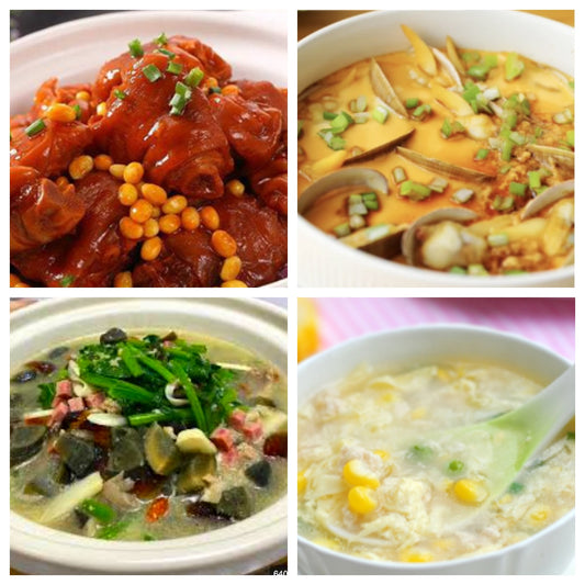 05月13日 周三经典回归：黄豆炖猪蹄、白文蛤蒸蛋、上汤菠菜、玉米鸡茸羹