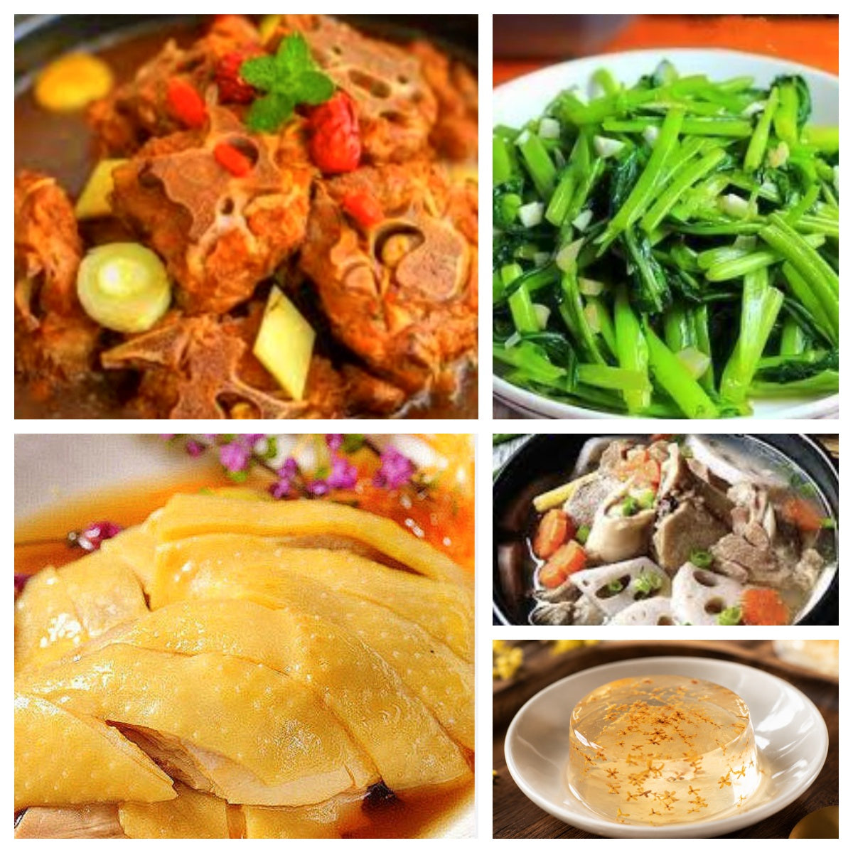07月15日 周三经典回归：酱香牛背骨、醉鸡、蒜蓉空心菜、双莲排骨汤（赠品：桂花冻）
